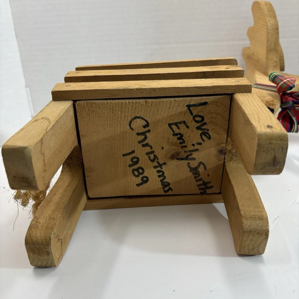 Vintage Handmade Wooden Storage Reindeer Figurine 1989 Christmas Country 14in